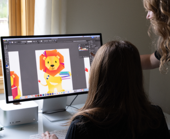 Kelsey Working on Rory the Lion Character