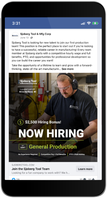 Sjoberg Social Media Post on Mobile Phone