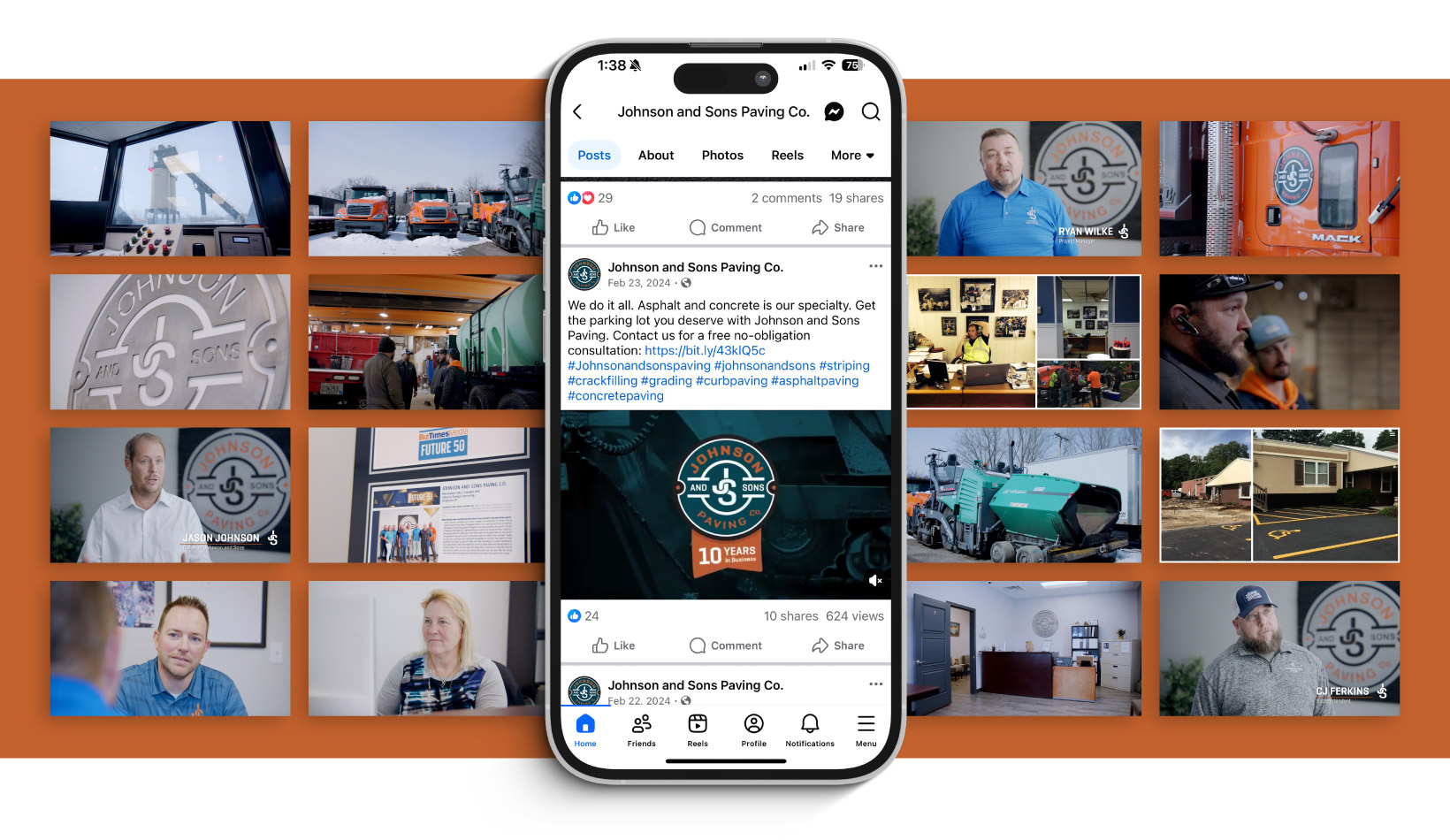 Johnson and Sons Paving Videos Mockup on Mobile Johnson and Sons Paving Videos Mockup on Mobile