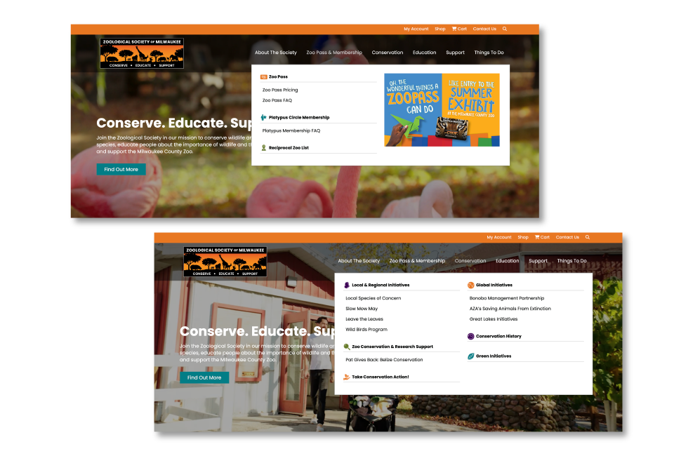 Zoo Society Website Mega Menu